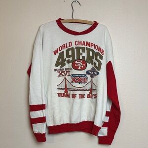 LOGO 7 White & Red 49ers Champions Crewneck Sweater 1988 Deadstock Vintage Rare